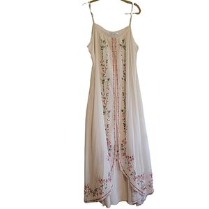 Misslook womens cream floral sheer maxi dress w/ slit in the middle size large